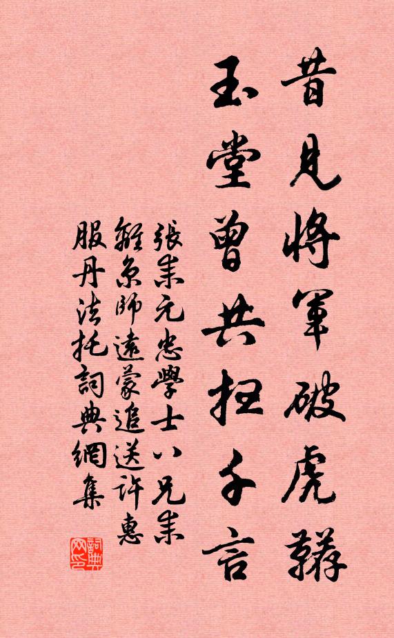 张耒昔见将军破虎鞯，玉堂曾共扫千言书法作品欣赏