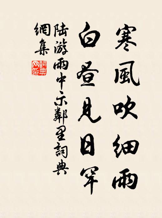 陆游寒风吹细雨，白昼见日罕书法作品欣赏