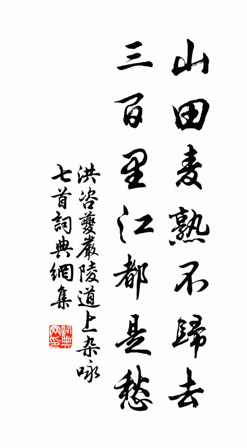 洪咨夔山田麦熟不归去，三百里江都是愁书法作品欣赏