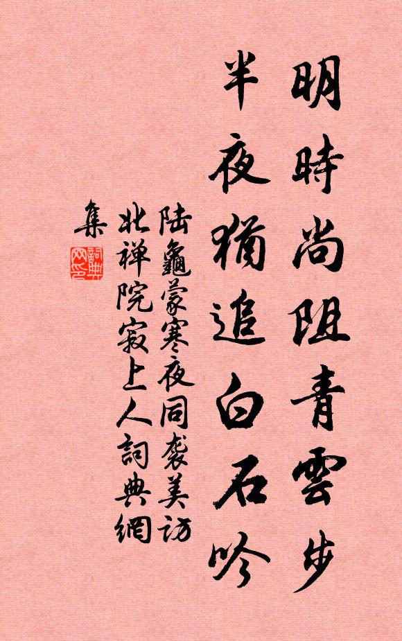 陆龟蒙明时尚阻青云步，半夜犹追白石吟书法作品欣赏