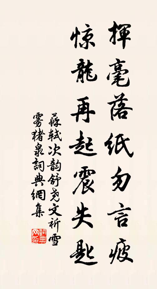 苏轼挥毫落纸勿言疲，惊龙再起震失匙书法作品欣赏