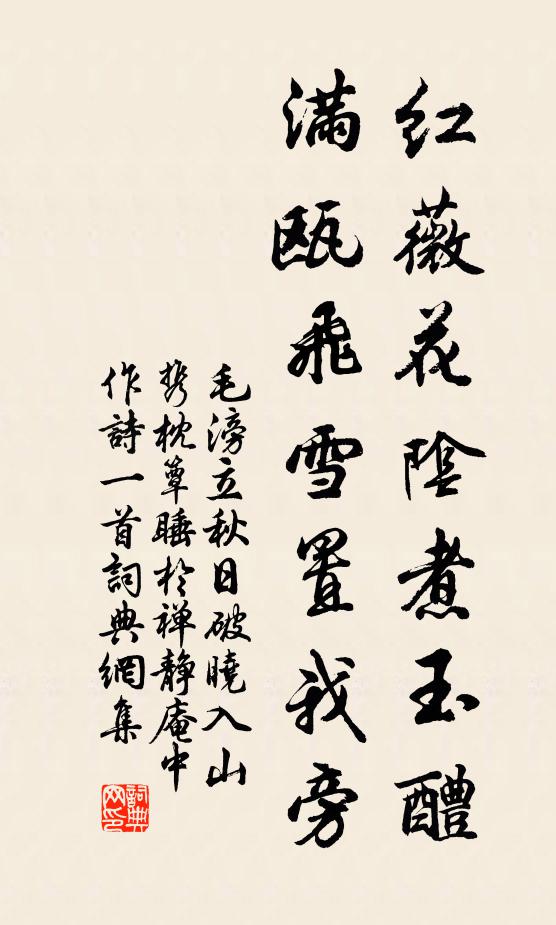 毛滂红薇花阴煮玉醴，满瓯飞雪置我旁书法作品欣赏