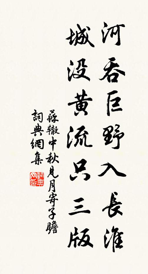 苏辙河吞巨野入长淮，城没黄流只三版书法作品欣赏
