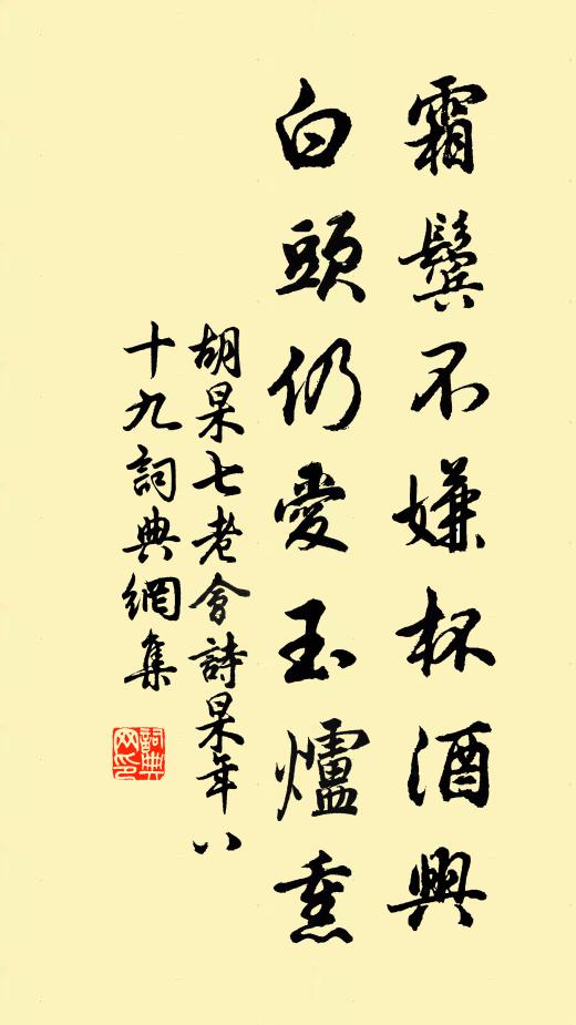胡杲霜鬓不嫌杯酒兴，白头仍爱玉炉熏书法作品欣赏