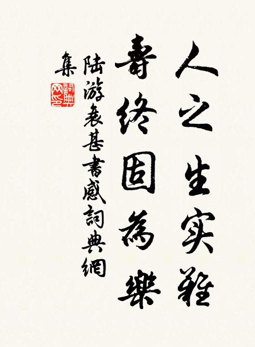 陆游人之生实难，寿终固为乐书法作品欣赏