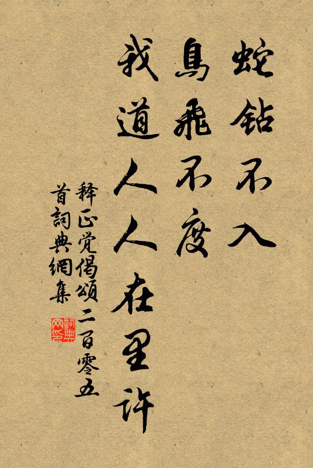 释正觉蛇钻不入，鸟飞不度，我道人人在里许书法作品欣赏