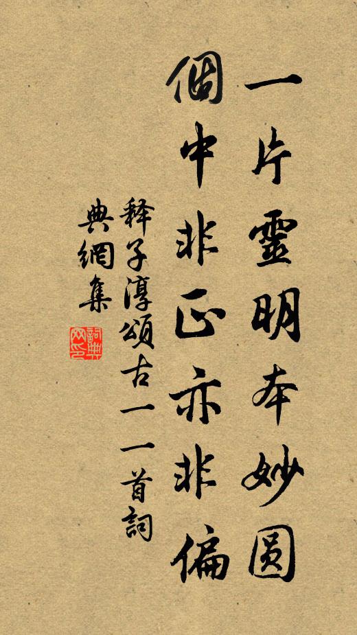 释子淳一片灵明本妙圆，个中非正亦非偏书法作品欣赏