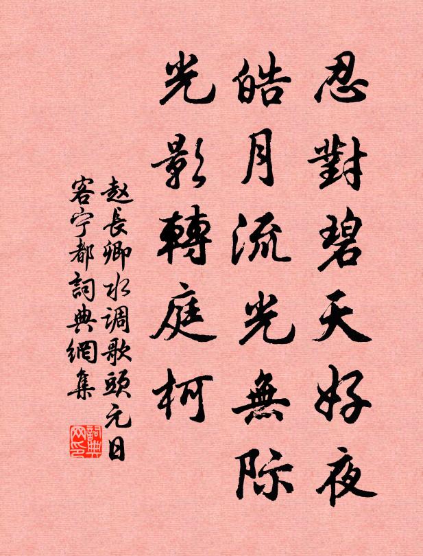 赵长卿忍对碧天好夜，皓月流光无际，光影转庭柯书法作品欣赏