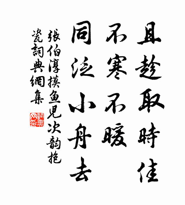张伯淳且趁取时佳，不寒不暖，同泛小舟去书法作品欣赏