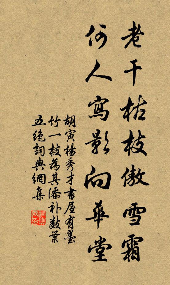 胡寅老干枯枝傲雪霜，何人写影向华堂书法作品欣赏