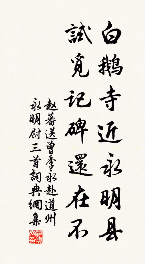 赵蕃白鹅寺近永明县，试觅记碑还在不书法作品欣赏