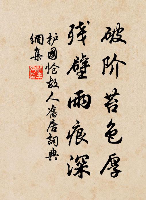 护国破阶苔色厚，残壁雨痕深书法作品欣赏