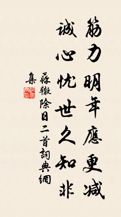 苏辙筋力明年应更减，诚心忧世久知非书法作品欣赏