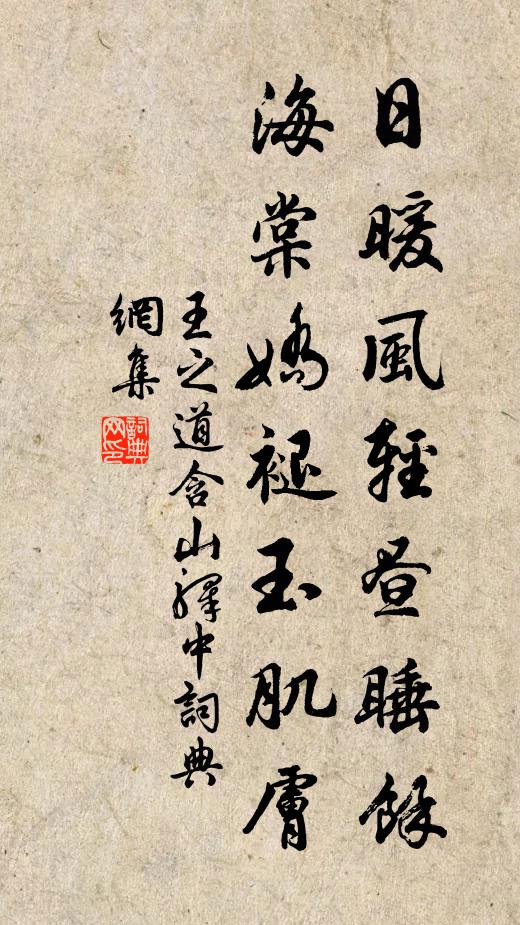 王之道日暖风轻昼睡余，海棠娇褪玉肌肤书法作品欣赏