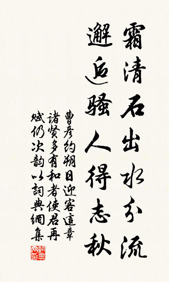 曹彦约霜清石出水分流，邂逅骚人得志秋书法作品欣赏