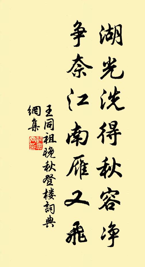 王同祖湖光洗得秋容净，争奈江南雁又飞书法作品欣赏