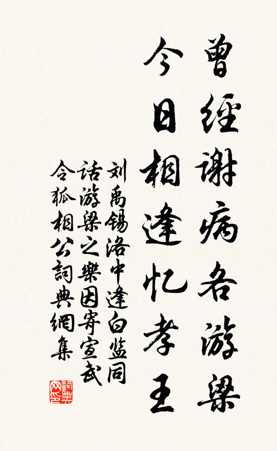 刘禹锡曾经谢病各游梁，今日相逢忆孝王书法作品欣赏