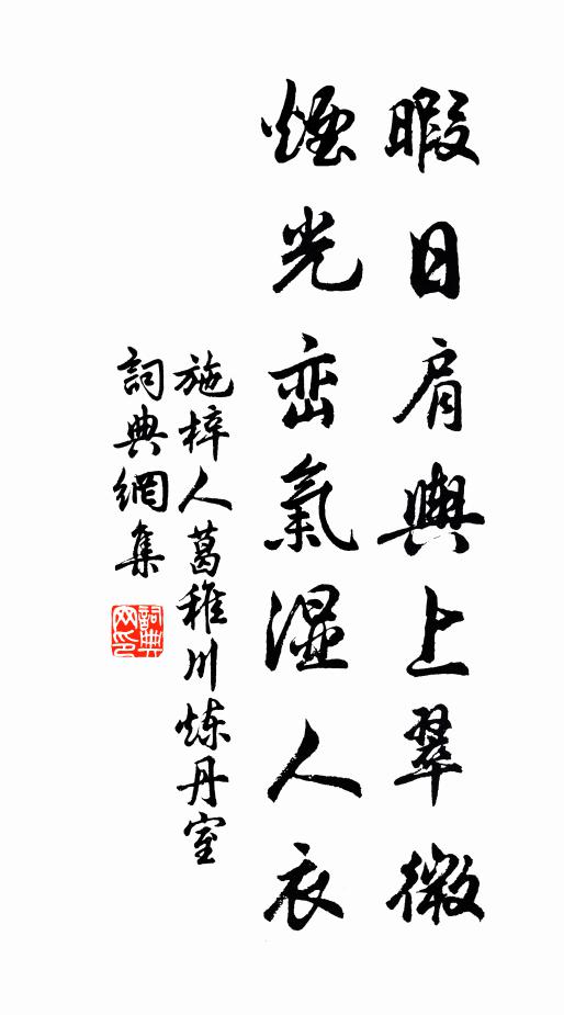 施梓人暇日肩舆上翠微，烟光峦气湿人衣书法作品欣赏