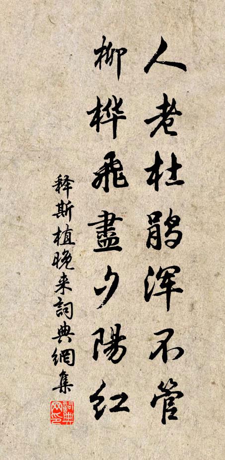 释斯植人老杜鹃浑不管，柳桦飞尽夕阳红书法作品欣赏