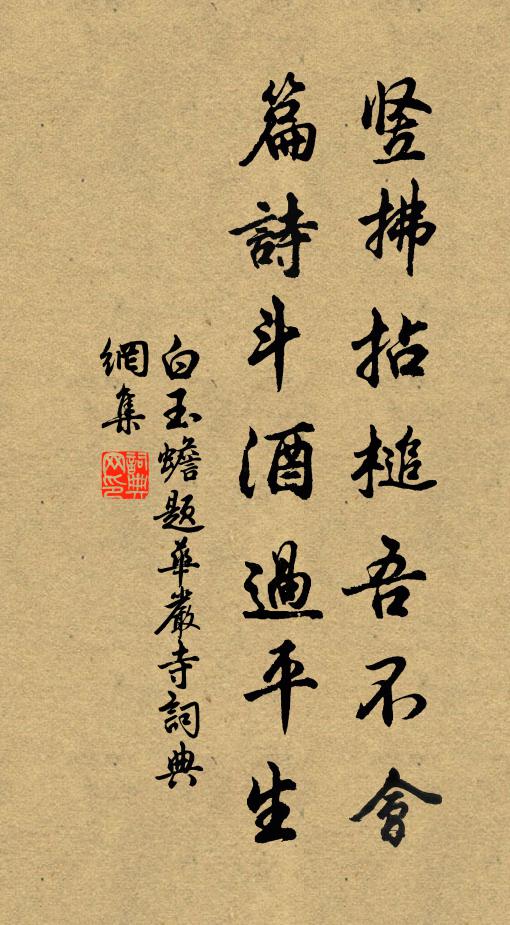 白玉蟾竖拂拈槌吾不会，篇诗斗酒过平生书法作品欣赏