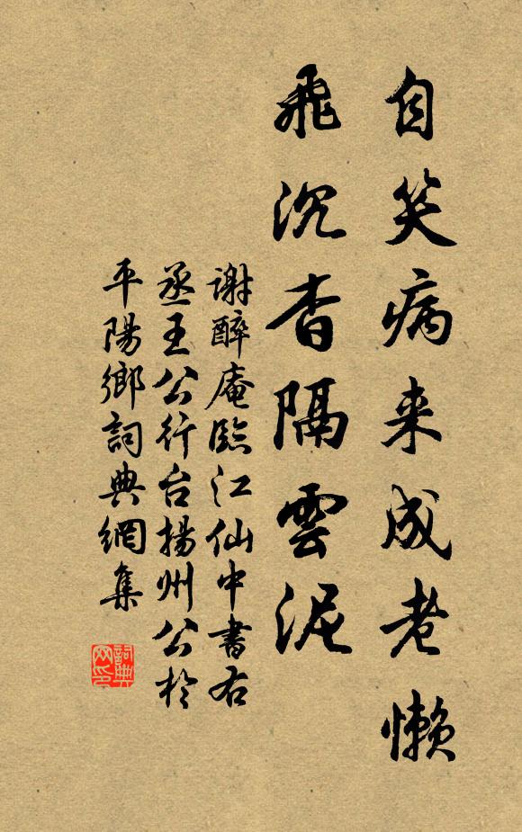 谢醉庵自笑病来成老懒，飞沉杳隔云泥书法作品欣赏