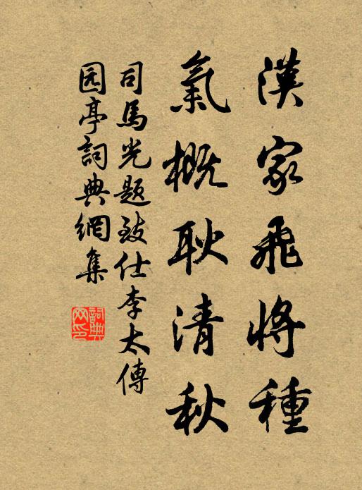 司马光汉家飞将种，气概耿清秋书法作品欣赏