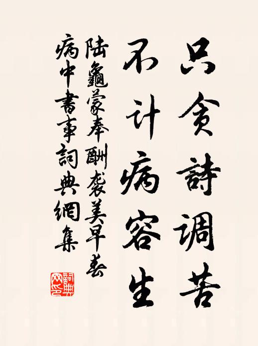 陆龟蒙只贪诗调苦，不计病容生书法作品欣赏