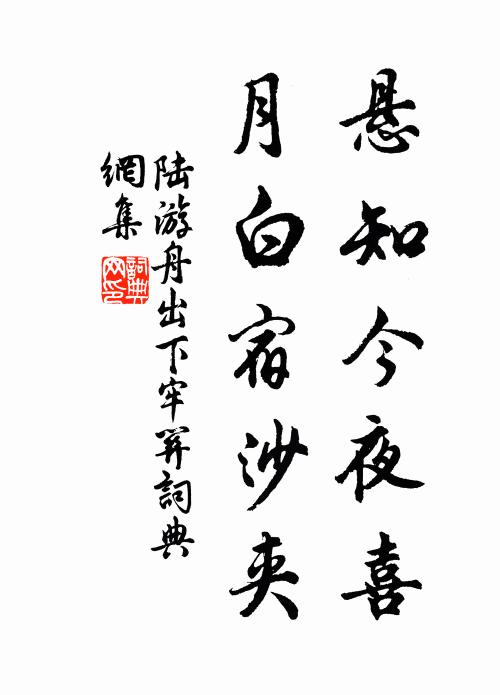 陆游悬知今夜喜，月白宿沙夹书法作品欣赏