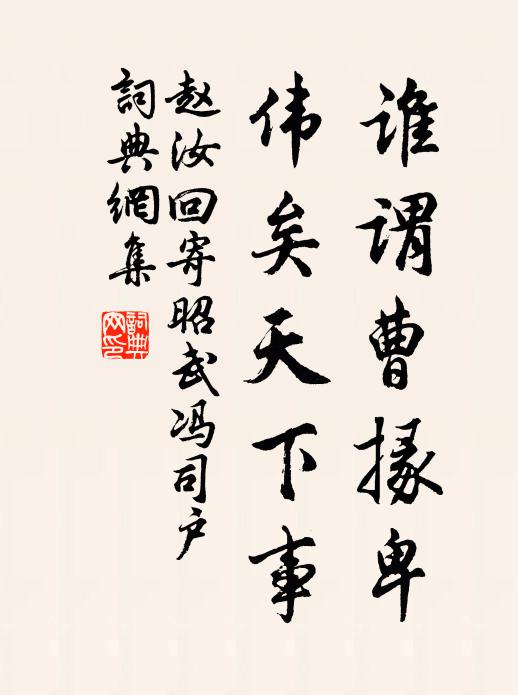 赵汝回谁谓曹掾卑，伟矣天下事书法作品欣赏