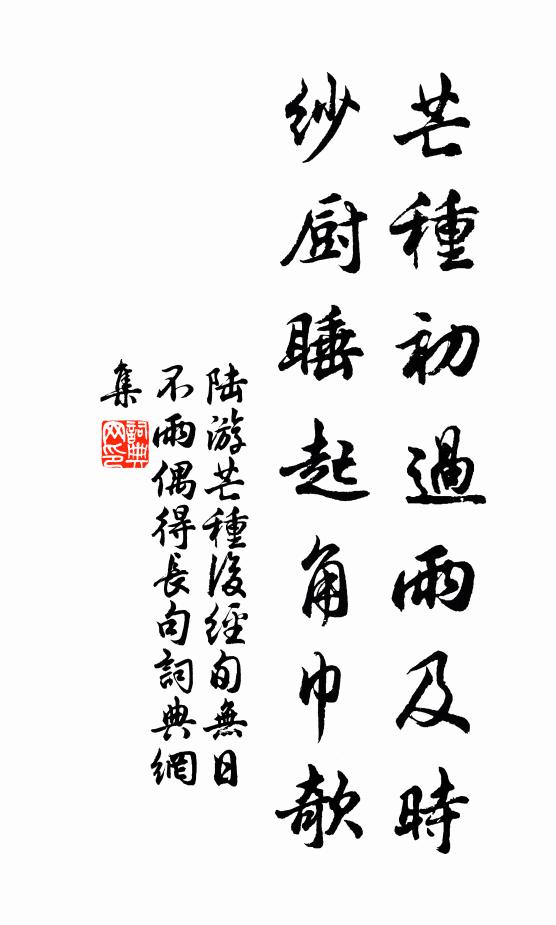 陆游芒种初过雨及时，纱厨睡起角巾欹书法作品欣赏