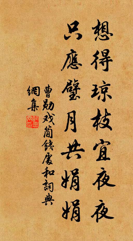曹勋想得琼枝宜夜夜，只应璧月共娟娟书法作品欣赏