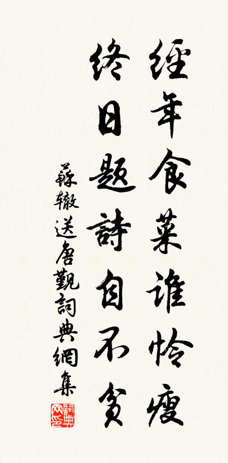苏辙经年食菜谁怜瘦，终日题诗自不贫书法作品欣赏