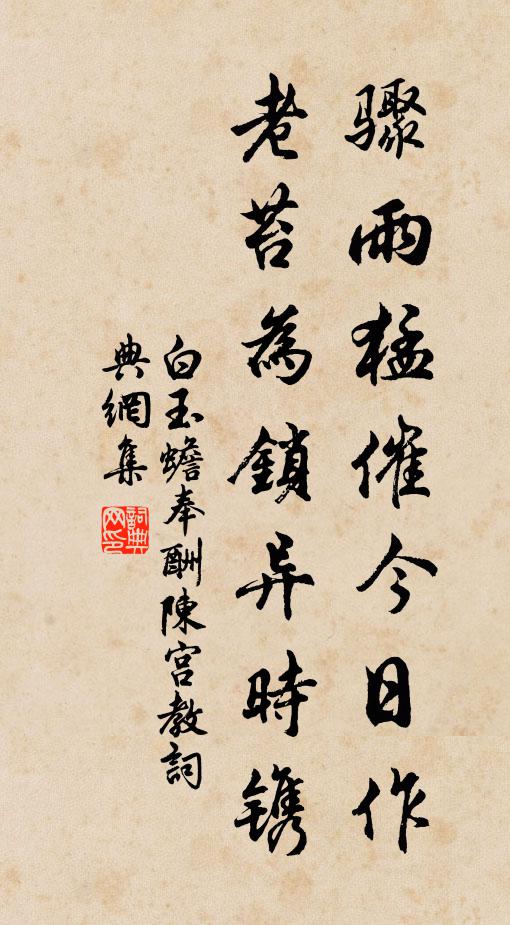 白玉蟾骤雨猛催今日作，老苔为锁异时镌书法作品欣赏