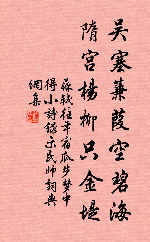 苏轼吴塞蒹葭空碧海，隋宫杨柳只金堤书法作品欣赏