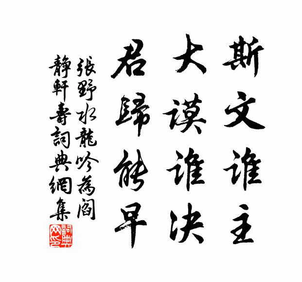 张野斯文谁主，大谟谁决，君归能早书法作品欣赏