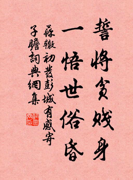 苏辙誓将贫贱身，一悟世俗昏书法作品欣赏