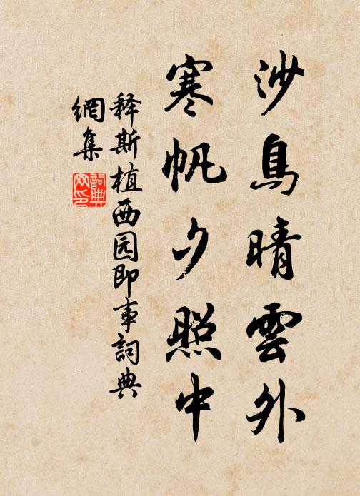 释斯植沙鸟晴云外，寒帆夕照中书法作品欣赏