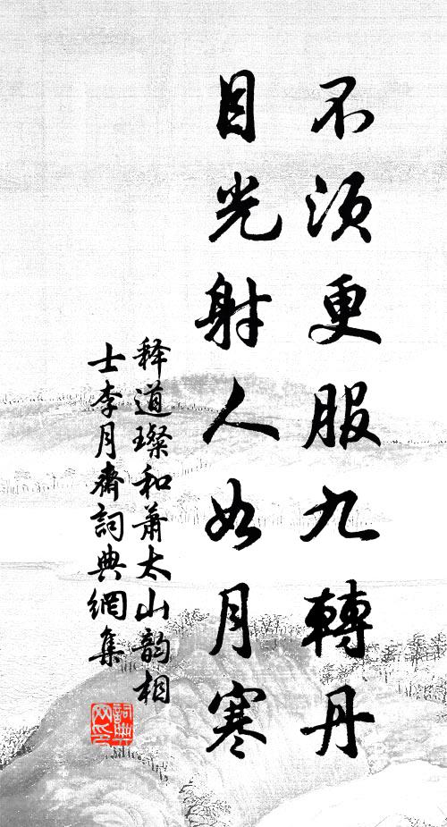 释道璨不须更服九转丹，目光射人如月寒书法作品欣赏