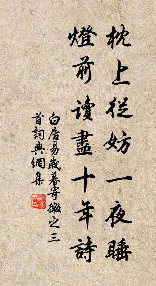 白居易枕上从妨一夜睡，灯前读尽十年诗书法作品欣赏