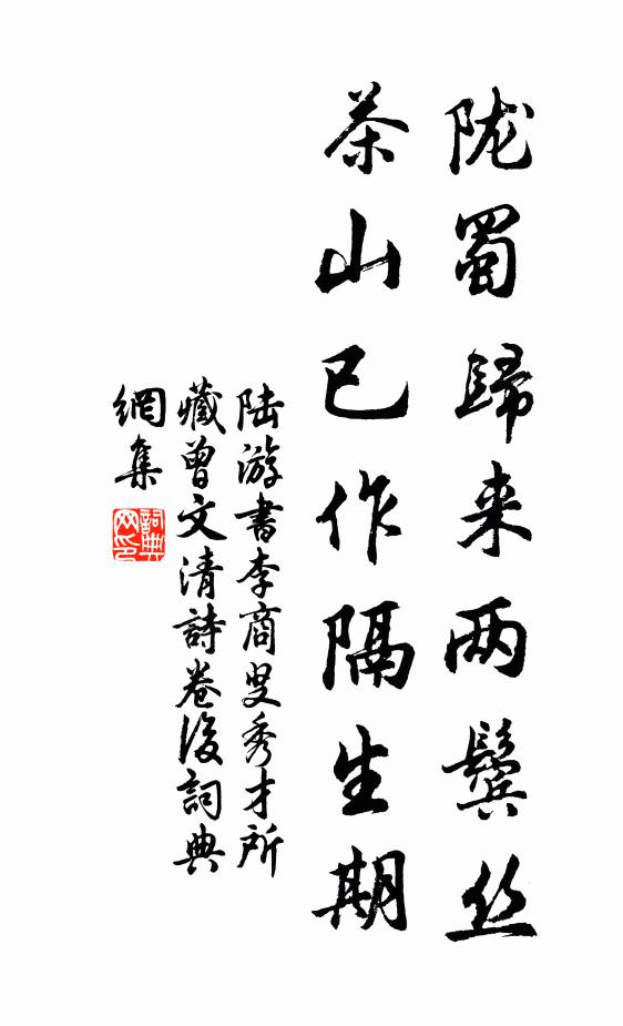 陆游陇蜀归来两鬓丝，茶山已作隔生期书法作品欣赏