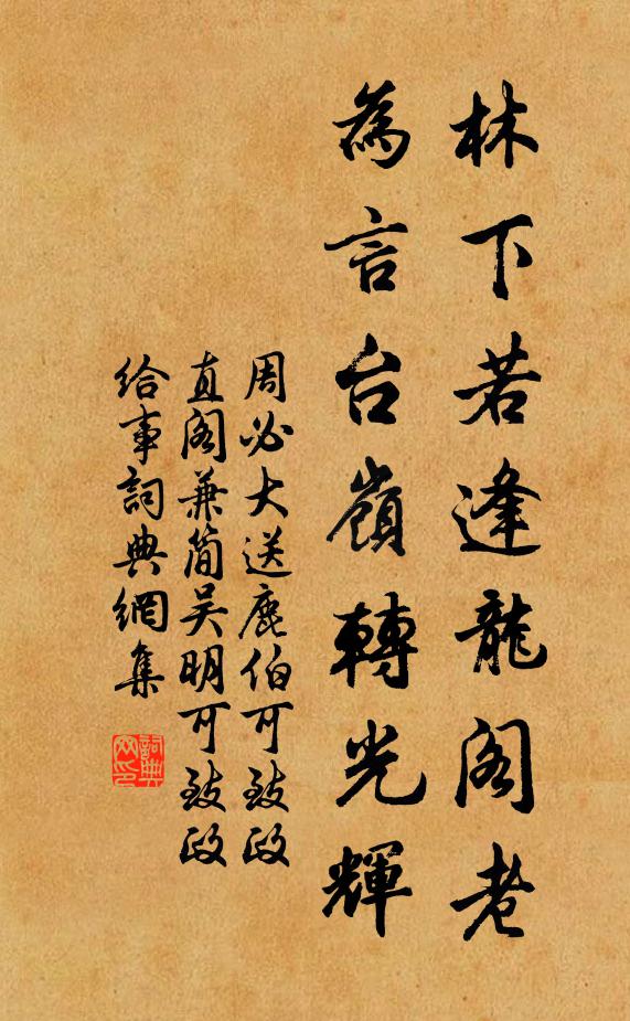 周必大林下若逢龙阁老，为言台岭转光辉书法作品欣赏