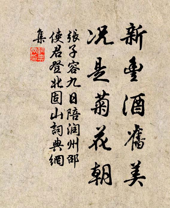 张子容新丰酒旧美，况是菊花朝书法作品欣赏