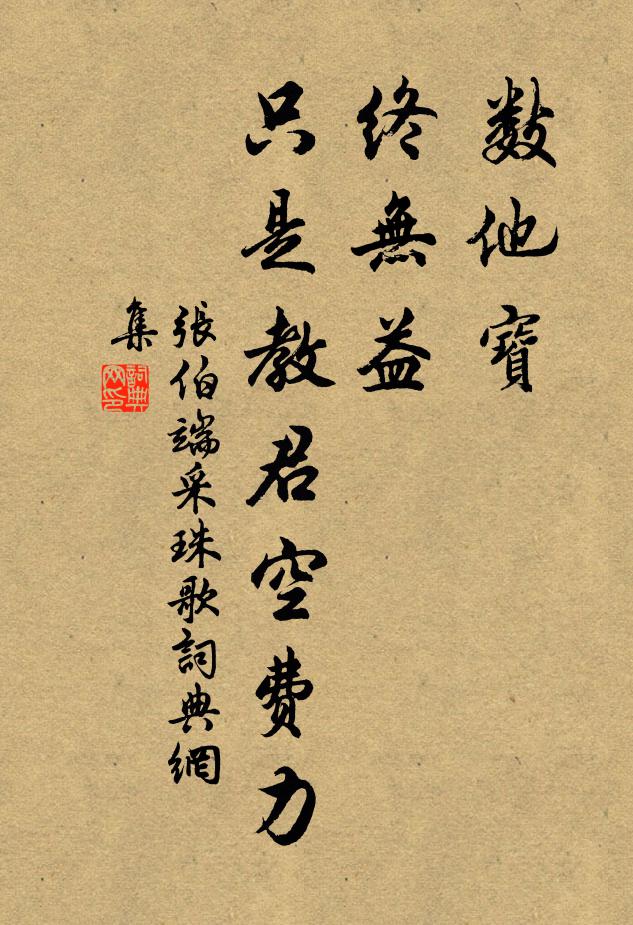 张伯端数他宝，终无益，只是教君空费力书法作品欣赏
