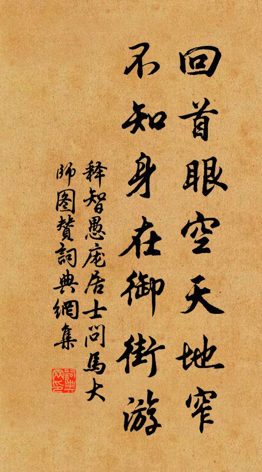 释智愚回首眼空天地窄，不知身在御街游书法作品欣赏