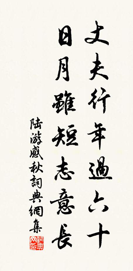 陆游丈夫行年过六十，日月虽短志意长书法作品欣赏