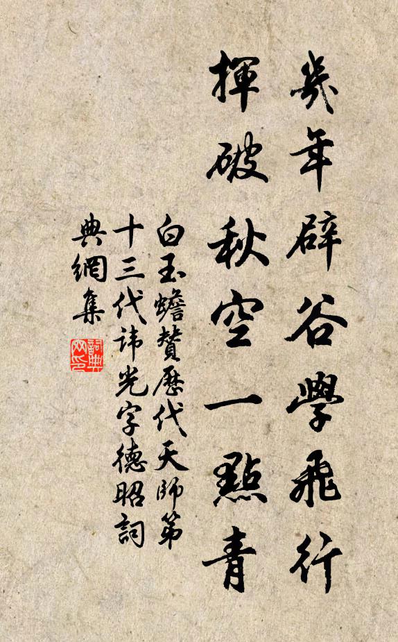 白玉蟾几年辟谷学飞行，挥破秋空一点青书法作品欣赏