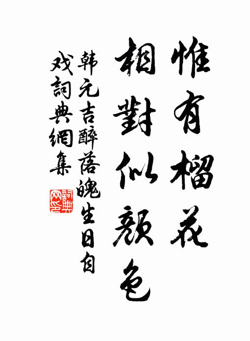 韩元吉惟有榴花，相对似颜色书法作品欣赏
