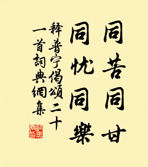 释普宁同苦同甘，同忧同乐书法作品欣赏