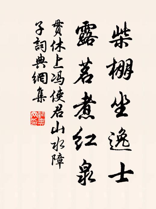 贯休柴棚坐逸士，露茗煮红泉书法作品欣赏