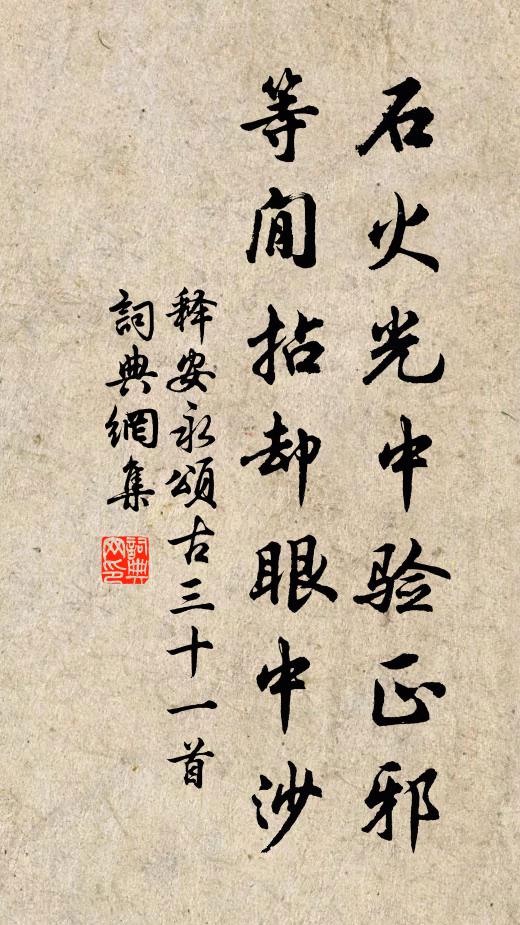 释安永石火光中验正邪，等閒拈却眼中沙书法作品欣赏